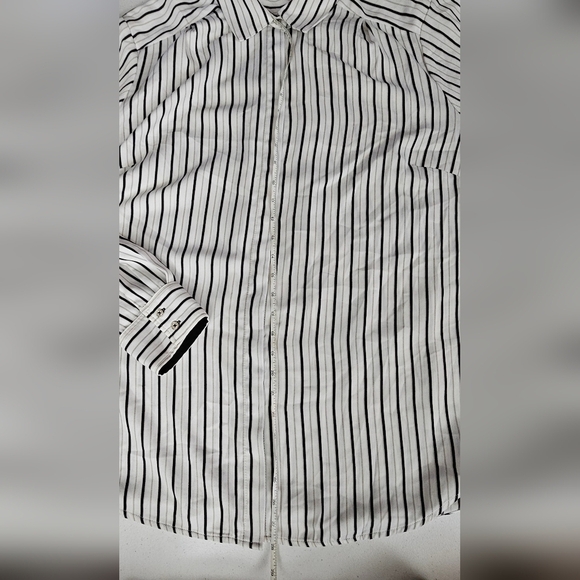 Rachel Zoe Striped Oversized Loose Fit Pin Stiped Womens Long Sleeve Blouse Top - Picture 8 of 10